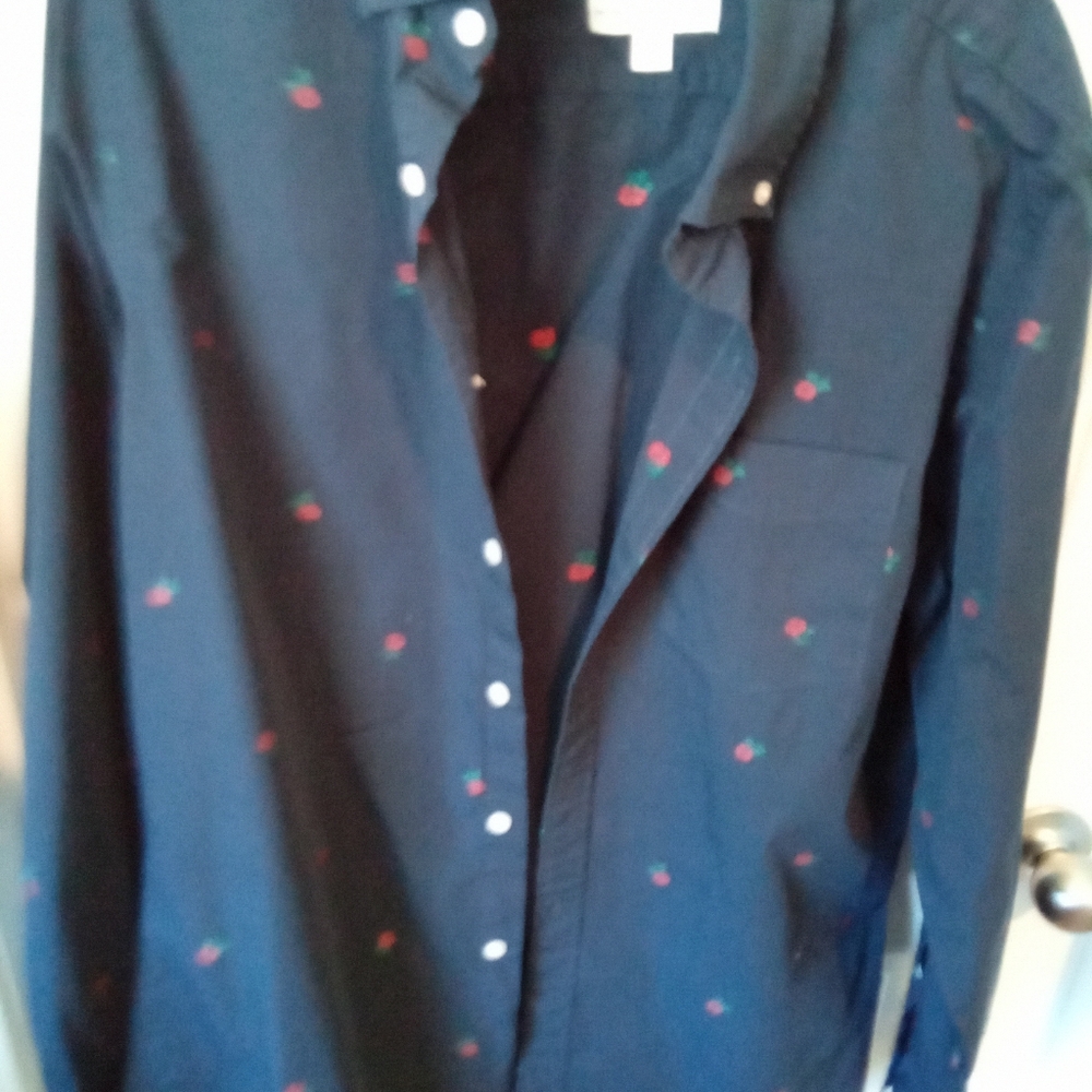 Navy Good Threads Size M Button Down with Roses - Picture 2 of 8
